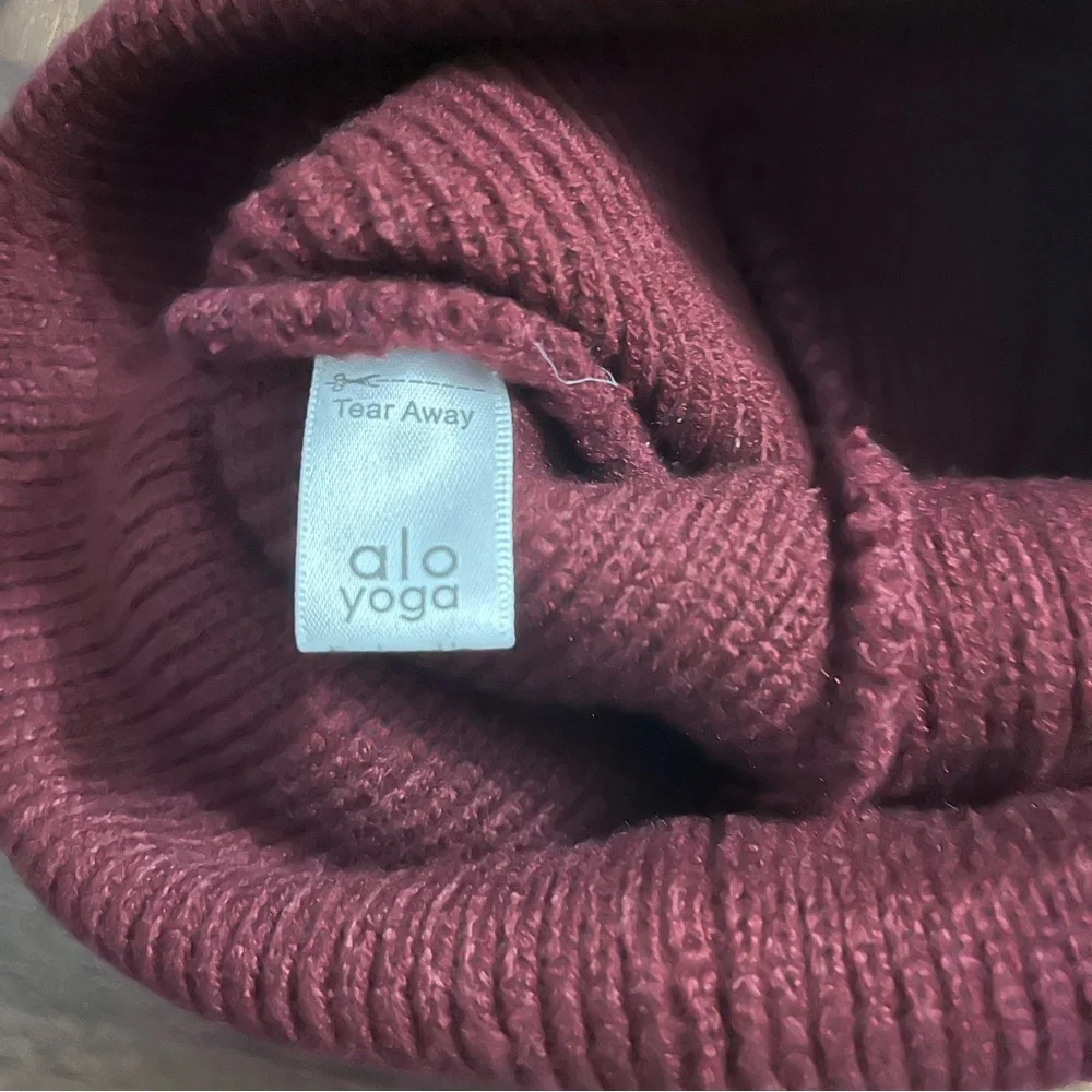 ALO Yoga Burgundy Knit Beanie with White Embroidered Logo